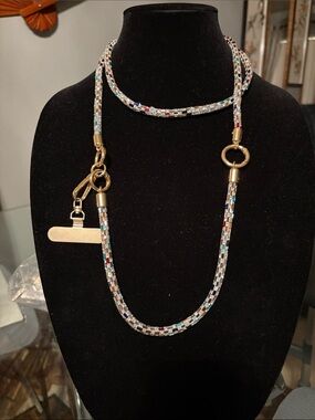 Multicolor Beaded  Rhinestone Colored  Cell Phone Lanyard with Gold Hardware